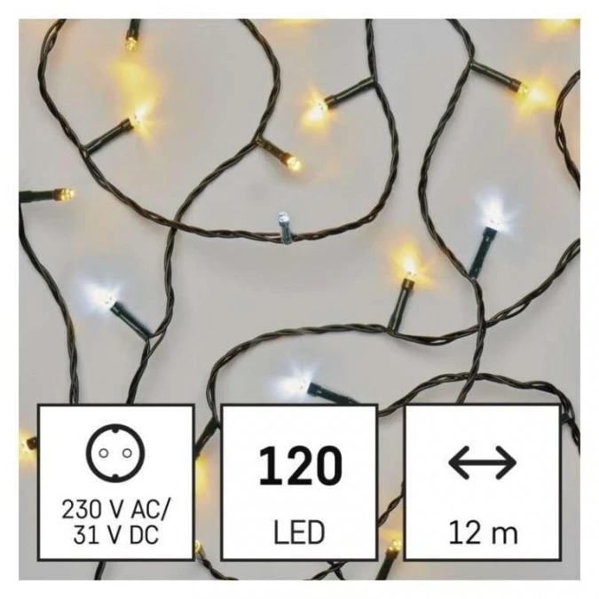 Lampki choinkowe Classic 120 LED 12m ciepła biel + zimna biel miga, IP44, timer D4AN02 - obrazek 2