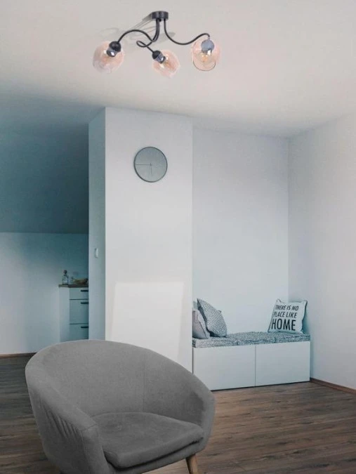 Lampa sufitowa z trzema ramienicami DIUNA czarna, szklane bursztynowe klosze na E27 K‑5190 Kaja Lighting - obrazek 2