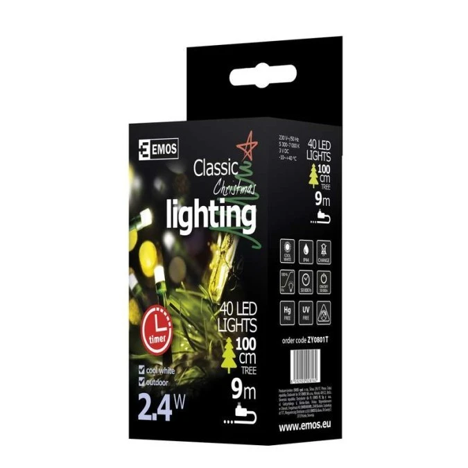Lampki choinkowe XMAS CLASSIC TIMER 2,4W 40LED 4m IP44 zimny biały D4AC01 - obrazek 3