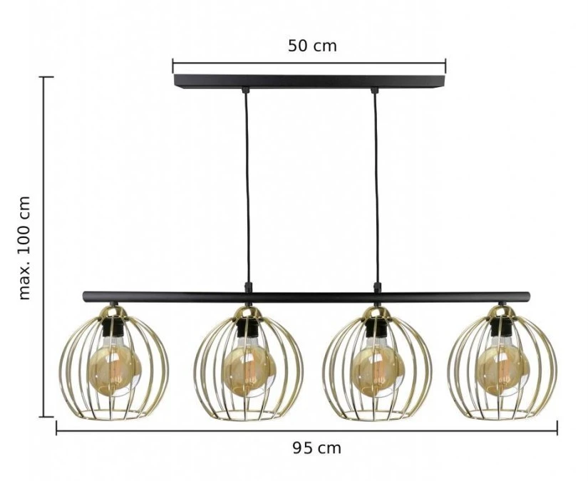Lampa wisząca nowoczesna 4xE27 BACCA BLACK/GOLD LONG - obrazek 3