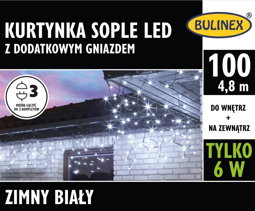 Lampki choinkowe kurtynka sople 100l z gniazdkiem wyłącznik czasowy biały 5m 230V/31V 6W IP 44 na zewnątrz i do wnętrz13‑552 - obrazek 1