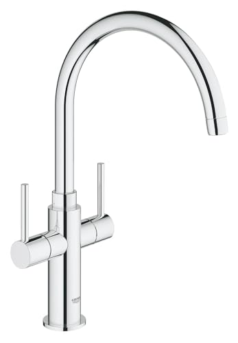 GROHE Ambi Cosmopolitan QuickFix bateria kuchenna z dwoma uchwytami (wysoka wylewka C, regulowany obszar obrotu 0/150/360, ogon 1/5.1 cm, minimalne ciśnienie 0,4 bara), rozmiar 382 mm, chrom, - obrazek 1