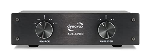 Dynavox AUX S PRO, przełącznik rozszerzenia wejścia z 5 wejściami cinch, złącza do dwóch wzmacniaczy stereo i surround, czarny