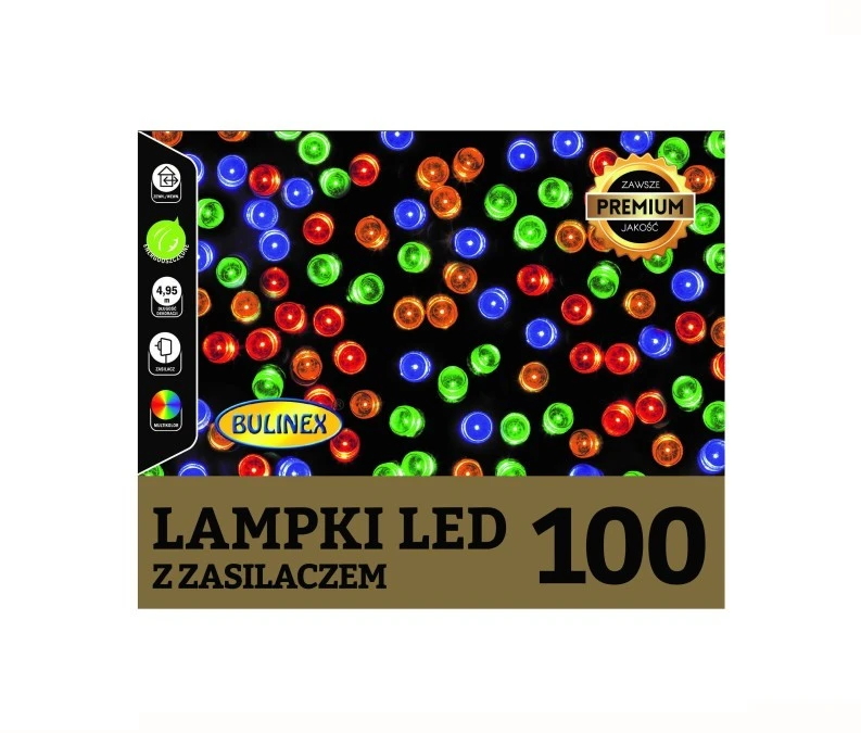 Lampki choinkowe zewnętrzny 100l lampki led 4,95m dekoracji w lini zielony przewód multikolor 13‑111 - obrazek 1