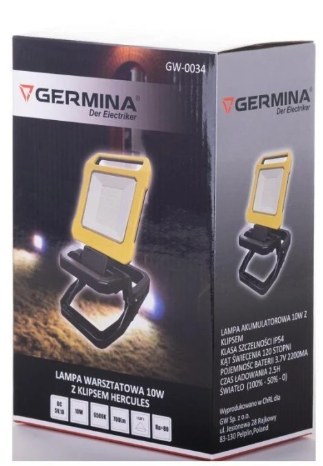 Lampa warsztatowa LED HERCULES 10W 700lm i 350lm 6500K IP54 akumulatorowa z funkcją powerbank GW‑0034 - obrazek 1