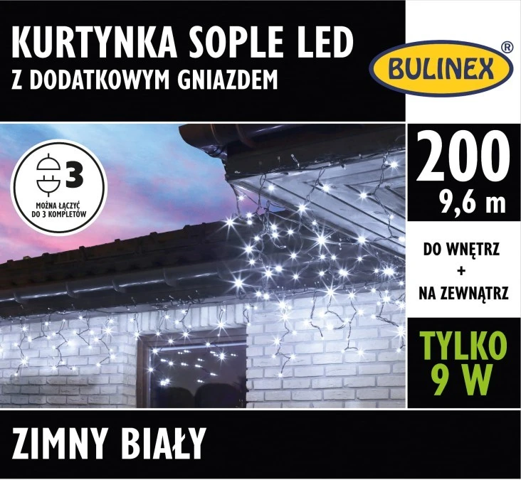 Lampki Bulinex 200led białe zimne 9,60m kurtyna - obrazek 1