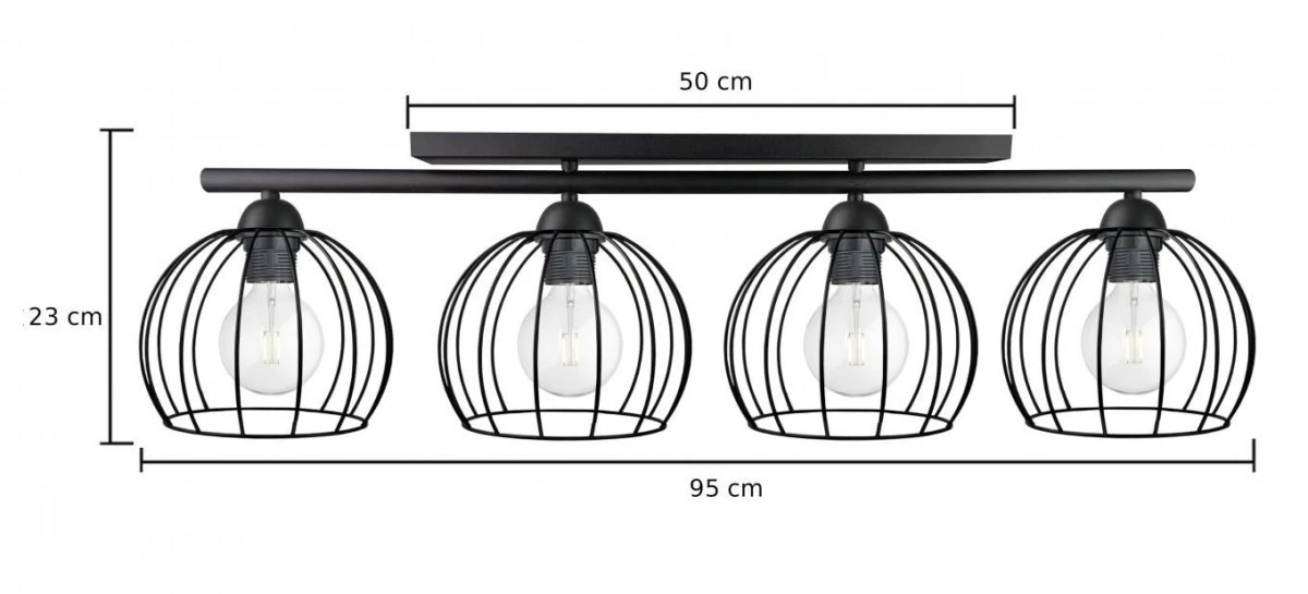 Lampa sufitowa nowoczesna 4xE27 BACCA BLACK - obrazek 3