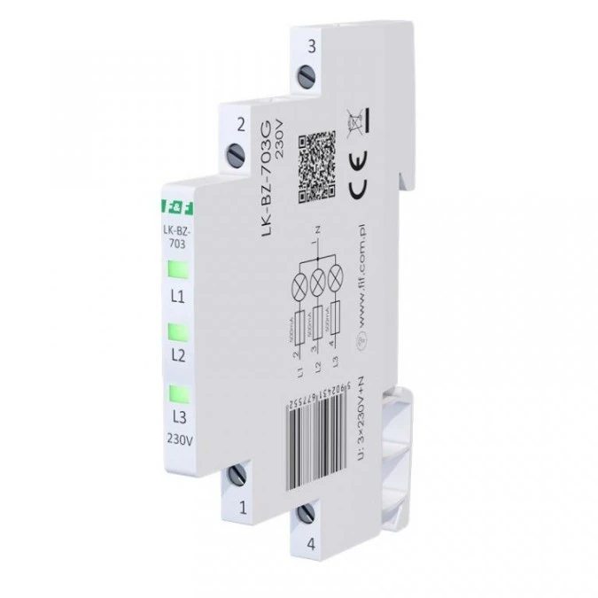 Lampka modułowa 3‑fazowa z zabezpieczeniem zielona 1/3S LED 230V LK‑BZ‑703G - obrazek 1