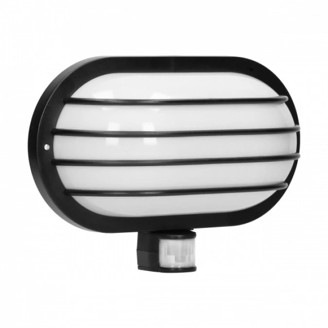 LASO, oprawa ogrodowa z czujnikiem ruchu 180, 1x60W, E27, IP44, plastik, czarna,LF‑2/B