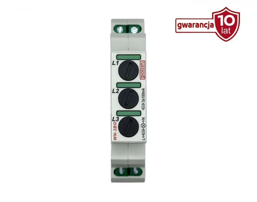 Lampka modułowa 3‑fazowa zielona z bezpicznikiem 5x20mm 100mA 10‑250V AC WN‑3BG - obrazek 1