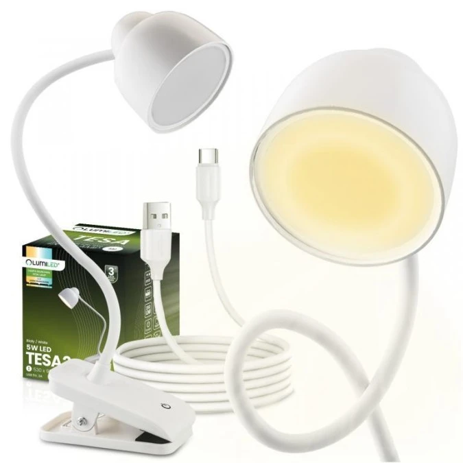Lampka Biurkowa LED 5W CCT Kreślarska Stołowa Szkolna TESA 2 Biała LUMILED - obrazek 2