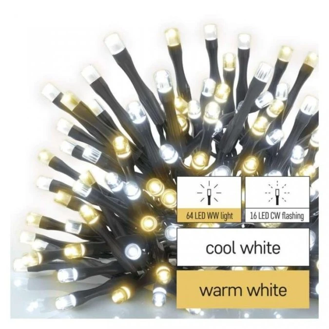 Lampki choinkowe Classic 80 LED 8m ciepła biel + zimna biel miga, IP44, timer D4AN01 - obrazek 3