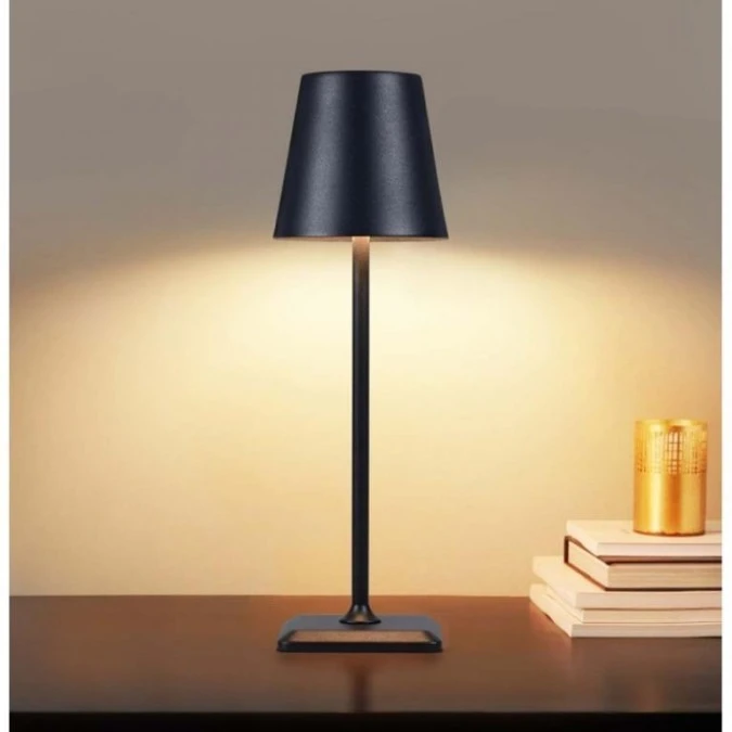 lampka LED bezprzewodowa dotykowa stołowa klosz czarna - obrazek 2