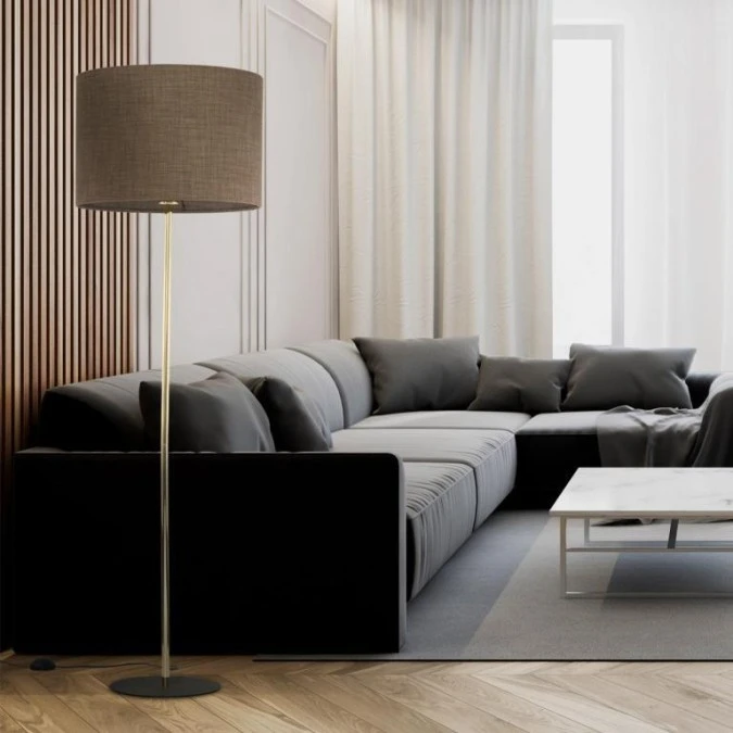 Lampa podłogowa z elegancką, złotą nogą UMBERTO E27 brązowy klosz 16031 TK Lighting - obrazek 2