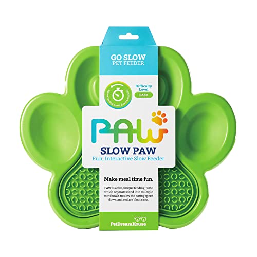 PetDreamHouse Łapa 2 w 1 miska do powolnego karmienia psa i zdejmowane maty lizania dla psów, szczeniąt lub kotów, talerz, kontrola smakołyków, szybkie jedzenie, przeciw wzdęciom, zielona
