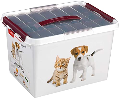 Sunware Q-Line Pojemnik Na Akcesoria Dla Zwierząt Z Wkładem 22 L, 40x30x26 Cm, Biały/Bordowy, Organizer - obrazek 1