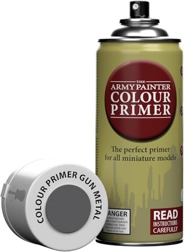 The Army Painter Colour Primer Gun Metal, 400 mL akrylowy spray podkładowy, farba w sprayu do grundowania figurek, modelowania figurek gier fabularnych, planszowych i bitewnych - obrazek 1