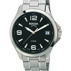 Boccia Męski zegarek na rękę analogowy kwarcowy tytan 3591 02, srebrny/czarny, bransoletka Boccia Męski zegarek na rękę analogowy kwarcowy tytan 3591 02, srebrny/czarny, bransoletka