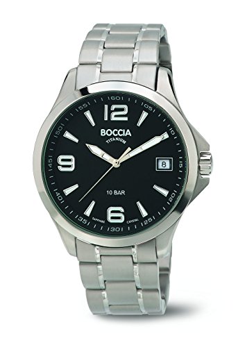 Boccia Męski zegarek na rękę analogowy kwarcowy tytan 3591 02, srebrny/czarny, bransoletka Boccia Męski zegarek na rękę analogowy kwarcowy tytan 3591 02, srebrny/czarny, bransoletka