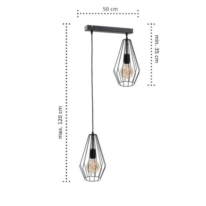 Lampa wisząca loftowa 2xE27 LEX BLACK - obrazek 2