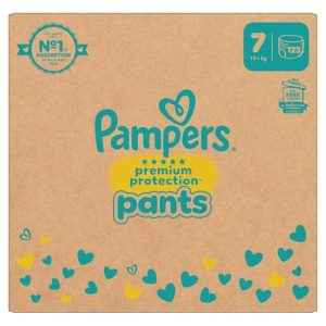 Pampers Premium Protection Pants rozmiar 7, 123 pieluchy, 17 kg+, komfort i ochrona dzięki spodniom dla łatwego zakładania Pampers Premium Protection Pants rozmiar 7, 123 pieluchy, 17 kg+, komfort i ochrona dzięki spodniom dla łatwego zakładania