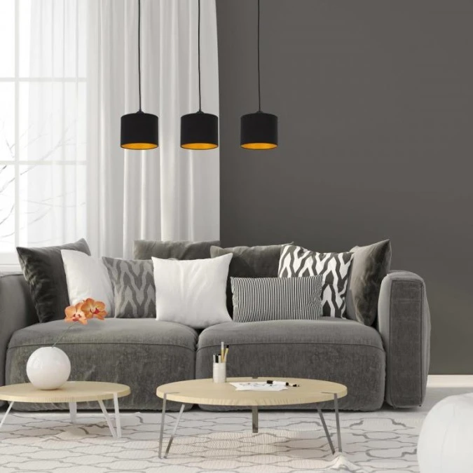 Lampa wisząca nowoczesna abażur 3xE27 FLOW BLACK - obrazek 2