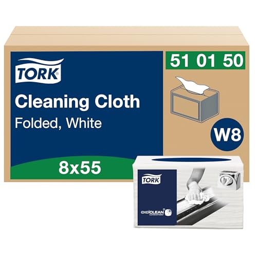 Tork 510150 chusteczki do czyszczenia systemu W8 Small Pack na 1 warstwowe ściereczki w kolorze białym miękkie, elastyczne i wytrzymałe