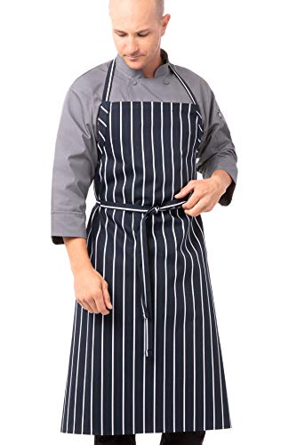Chef Works Męski fartuch do gotowania, granatowy z białymi paskami, rozmiar uniwersalny, paskami., jeden - obrazek 1