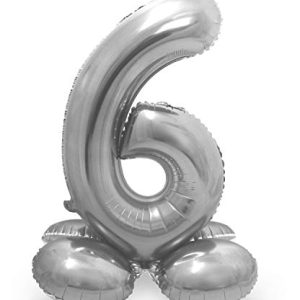 Folat Balon foliowy z podstawą numer 6 Srebrny 72 cm