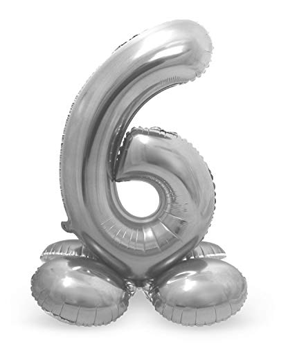Folat Balon foliowy z podstawą numer 6 Srebrny 72 cm