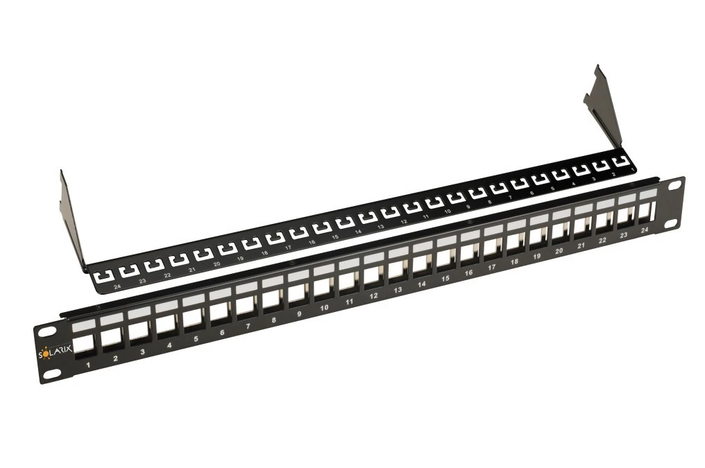 Modularny nieobłożony patch panel Solarix 24 porty czarny 1U SX24M‑0‑STP‑BK‑UNI - obrazek 1