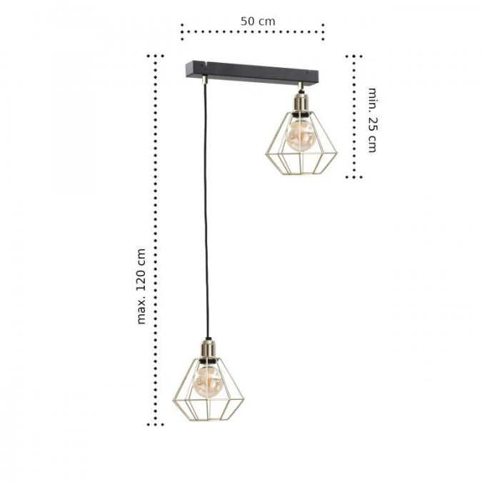 Lampa wisząca loftowa 2xE27 COMO GOLD - obrazek 3