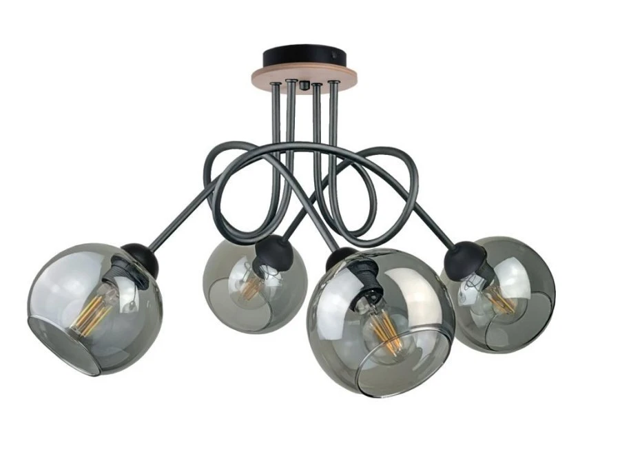 Lampa sufitowa nowoczesna 4xE27 RING BLACK/WOOD - obrazek 1