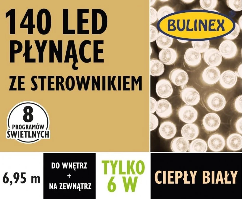 Lampki choinkowe Płynące LED 140 biały ciepły 6,95m 230V/31V 6W IP44 na zewnątrz i do wnętrz 13‑148 - obrazek 1