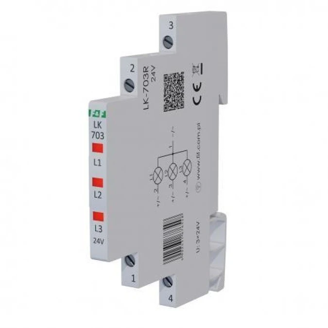 Lampka modułowa 3‑fazowa czerwona LED czerwona Slim 1/2 modułu 230V LK‑703R - obrazek 1