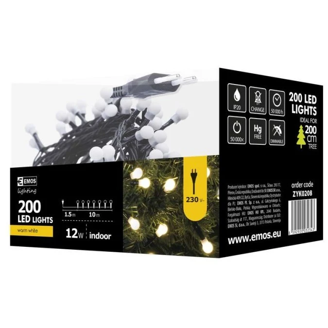 Lampki choinkowe kulki XMAS ZYK 12W 200LED 10m IP20 ciepły biały D5GW03 - obrazek 2
