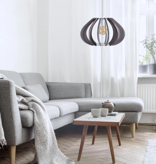 Lampa wisząca nowoczesna drewno 1xE27 NORA GREY - obrazek 3