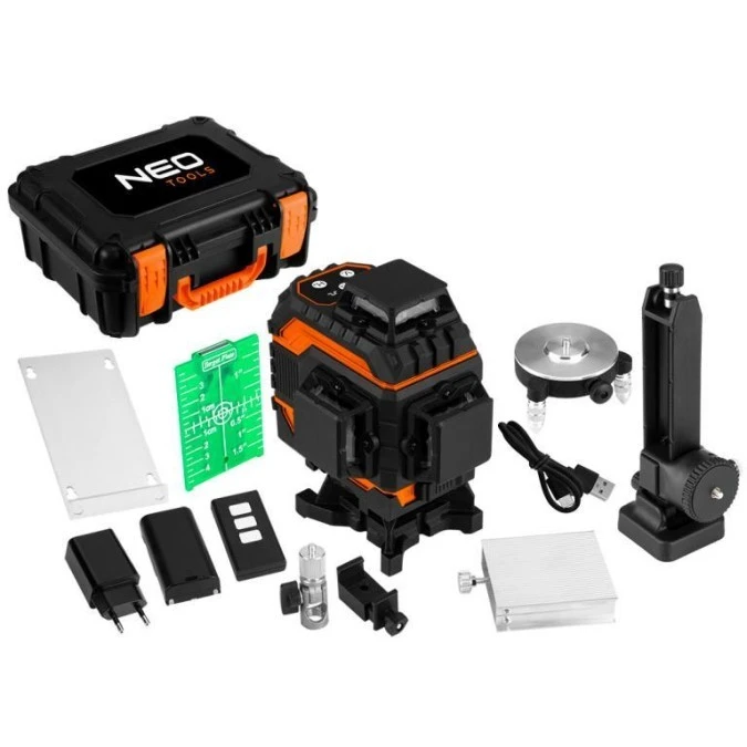 Laser 3D, 16 linii, zielony, walizka, tarcza celownicza, magnetyczny uchwyt, ładowarka 75‑141