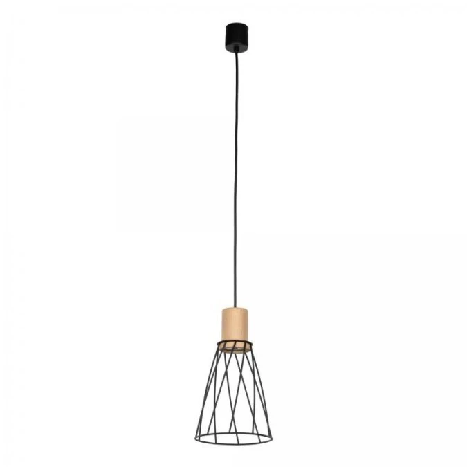 Lampa wisząca pojedyncza MODESTO WOOD SOSNA z drucianym czarnym kloszem na GU10 10155 TK Lighting - obrazek 1