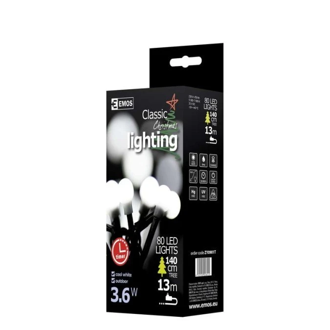 Lampki choinkowe XMAS CHERRY TIMER 3,6W 80LED 8m IP44 zimny biały D5AC02 - obrazek 3
