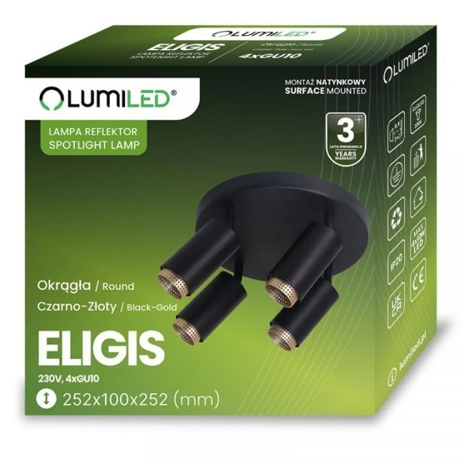 Lampa Sufitowa Reflektor 4x GU10 Plafon ELIGIS Czarny LUMILED - obrazek 1