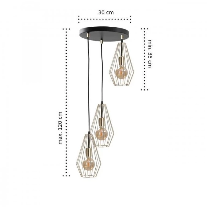 Lampa wisząca loftowa 3x E27 GEO GOLD - obrazek 2