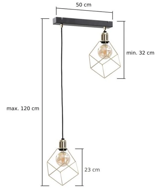 Lampa wisząca loftowa 2xE27 TAHO GOLD - obrazek 2