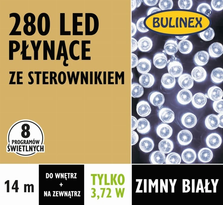 Lampki Bulinex płynące 280led białe zimne 14m sznur - obrazek 2