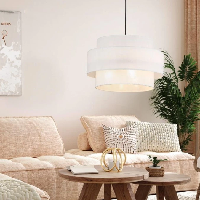 Lampa wisząca z białej tkaniny średnica 50cm CALISTO WHITE 3xE27 5363 TK Lighting - obrazek 2