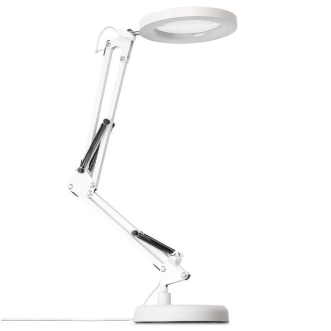 Lampka Biurkowa LUMILED LED 8W CCT Kreślarska Stołowa 3x Szkło Powiększające Lupa LUCA 2 Biała Klasa G 3 Lata Gwarancji - obrazek 1