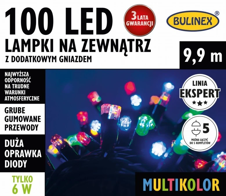 Lampki choinkowe 100 LED multikolor ZEWNĘTRZNE 9,9m lampki z dodatkowym gniazdem 25‑851 - obrazek 1