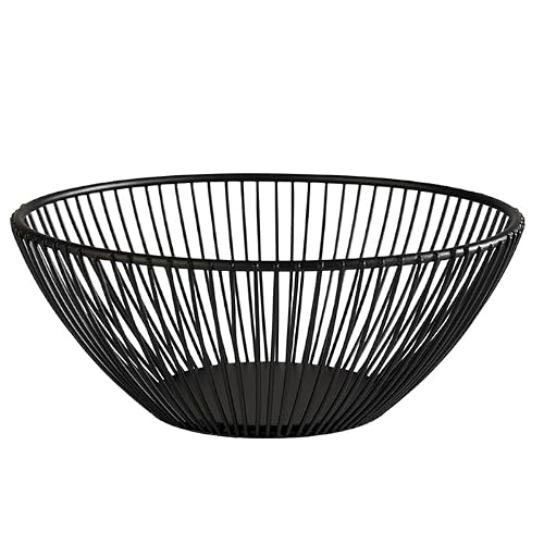APS „SVART” okrągły metalowy kosz siatkowy, mocny Ø 20 cm x H: 8 cm, na pieczywo, owoce, warzywa, z możliwością układania w stos, czarny, można myć zmywarce