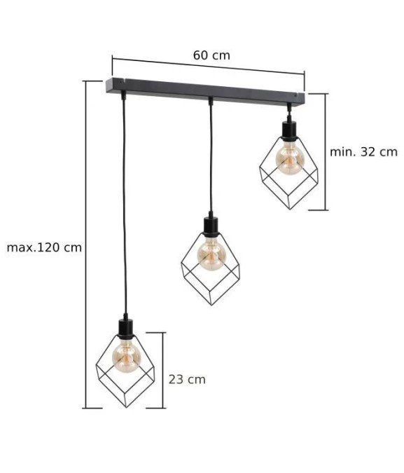 Lampa wisząca loftowa 3xE27 RUBEN BLACK - obrazek 2