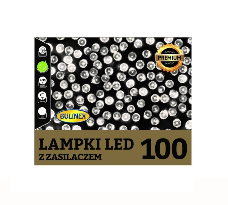 Lampki choinkowe zewnętrzny 100l lampki led 4,95m dekoracji w lini zielony przewód zimny biały 13‑112 - obrazek 1